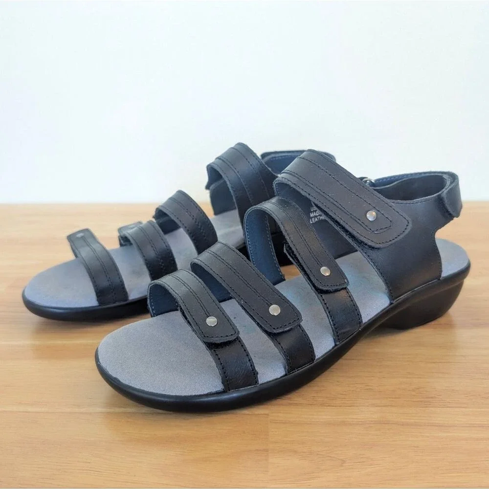 Propet Aurora Women's Leather Adjustable Sandals Black Size 7.5 NEW